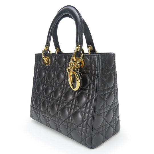 Christian Dior Handbag lambskin black Canage Lady Dior Women Used Authentic
