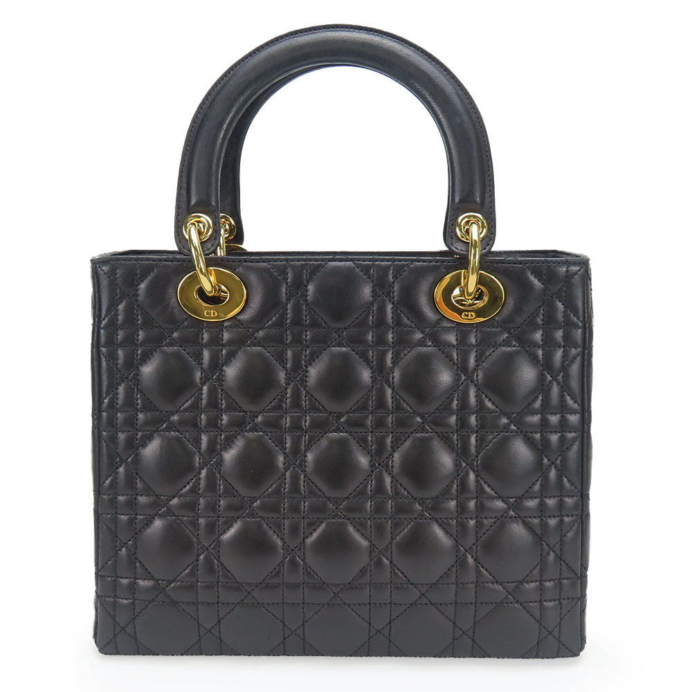 Christian Dior Handbag lambskin black Canage Lady Dior Women Used Authentic