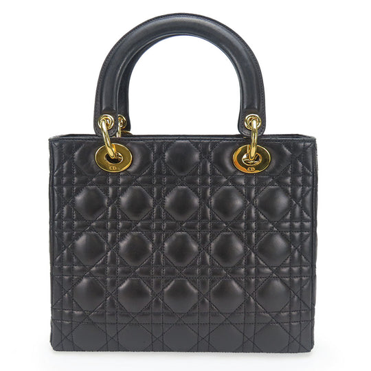 Christian Dior Handbag lambskin black Canage Lady Dior Women Used Authentic