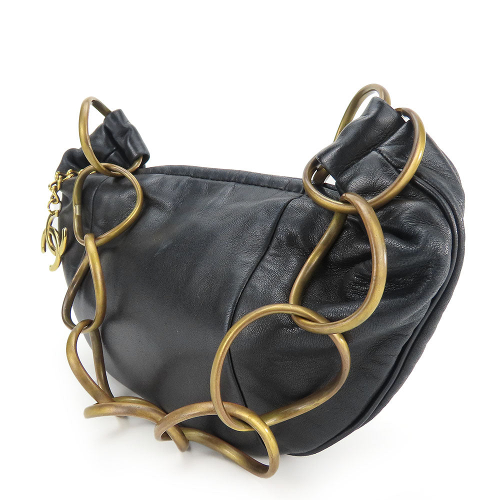 CHANEL Shoulder Bag lambskin black Croissant Women Used Authentic
