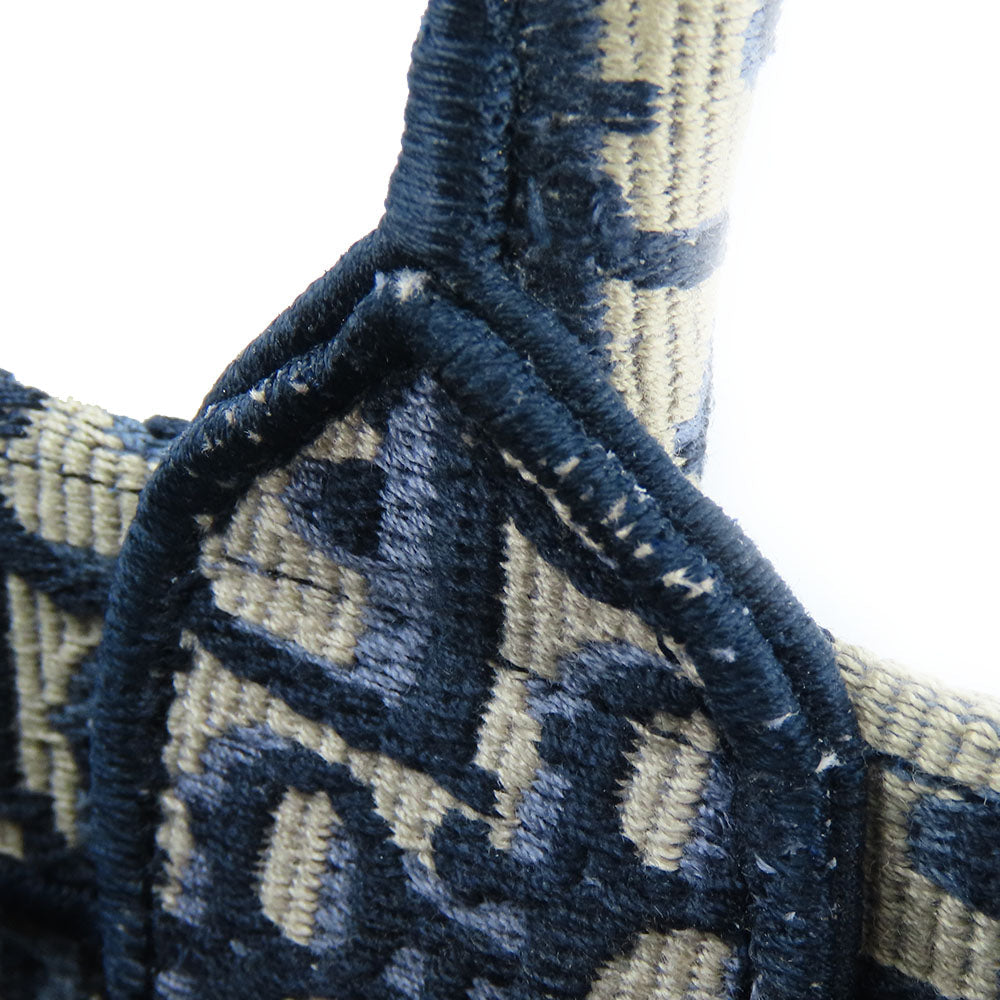 Christian Dior Tote Bag canvas Navy Oblique Embroidered Book Tote Medium Women Used Authentic