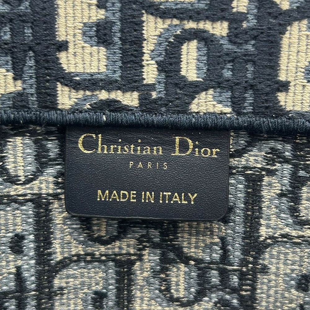 Christian Dior Tote Bag canvas Navy Oblique Embroidered Book Tote Medium Women Used Authentic