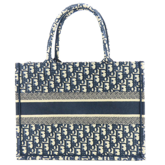 Christian Dior Tote Bag canvas Navy Oblique Embroidered Book Tote Medium Women Used Authentic