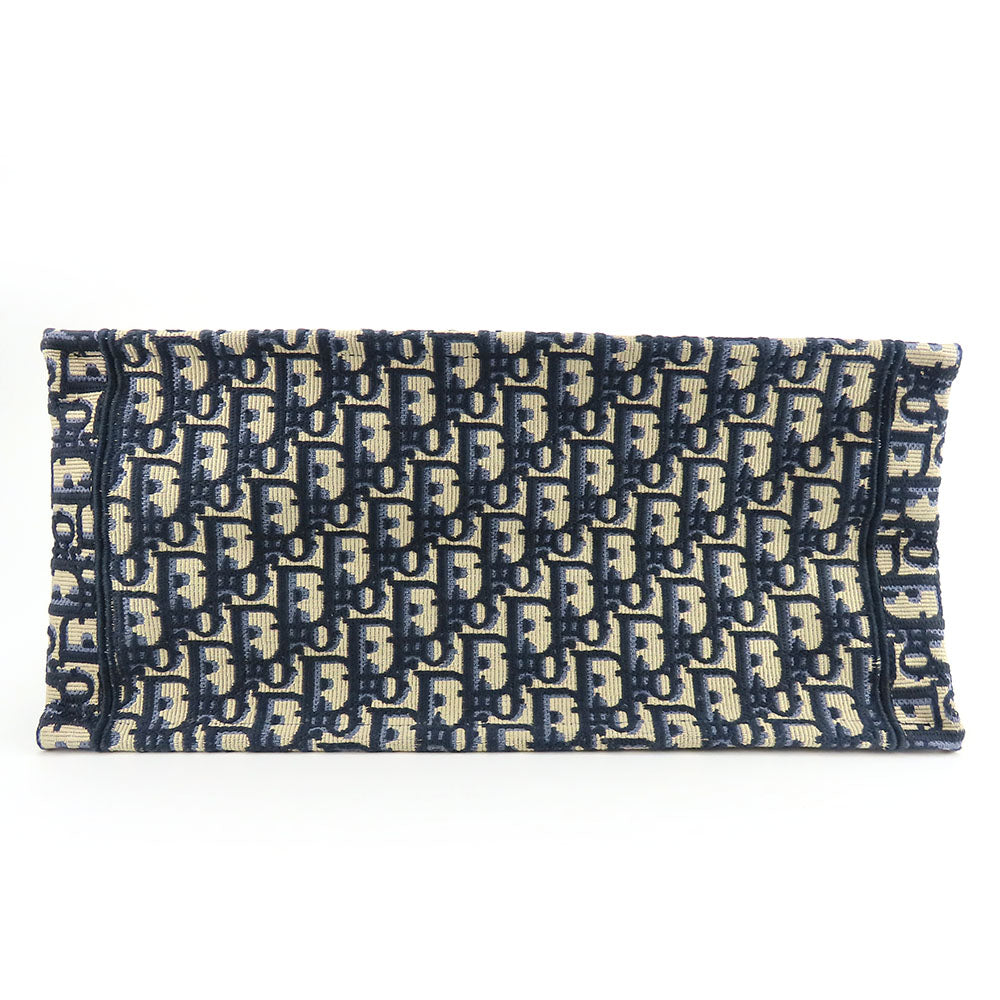 Christian Dior Tote Bag canvas Navy Oblique Embroidered Book Tote Medium Women Used Authentic