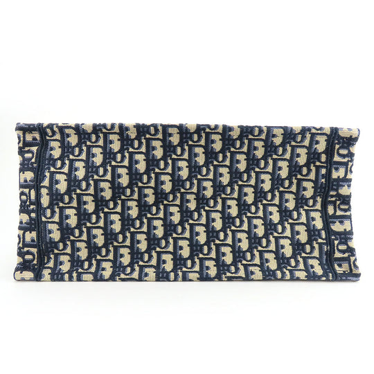 Christian Dior Tote Bag canvas Navy Oblique Embroidered Book Tote Medium Women Used Authentic