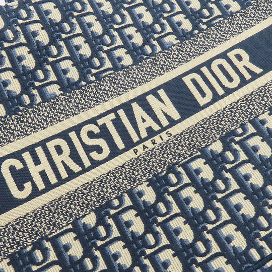 Christian Dior Tote Bag canvas Navy Oblique Embroidered Book Tote Medium Women Used Authentic