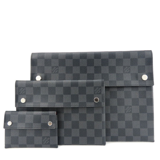 LOUIS VUITTON business bag N60255 Damier Grafitte black Alpha Triple Pouch mens(Unisex) Used Authentic