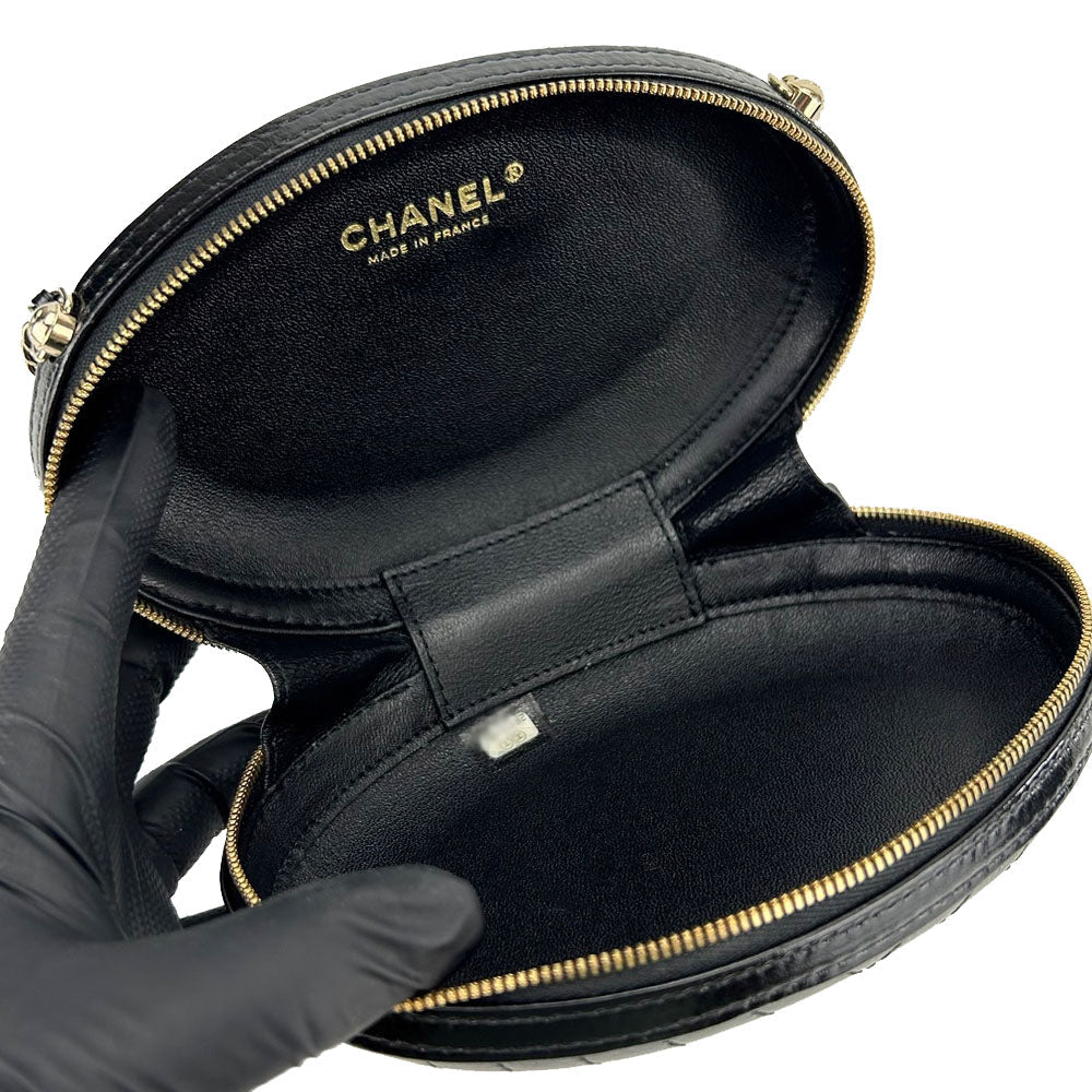 CHANEL Shoulder Bag leather black La Pauza Women Used Authentic