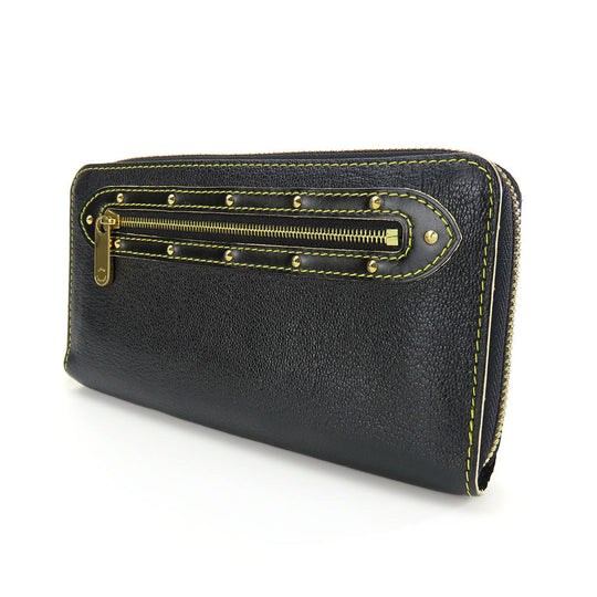 LOUIS VUITTON Long Wallet Purse M93029 leather black Suhari Zippy wallet Women Used Authentic