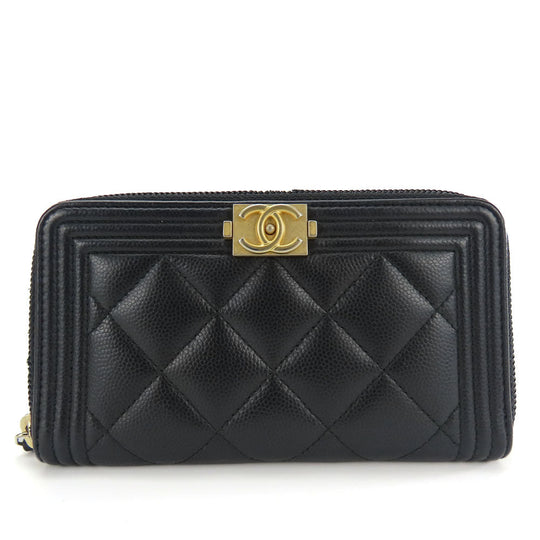 CHANEL Coin case Caviar skin black Boy chanel Women Used Authentic