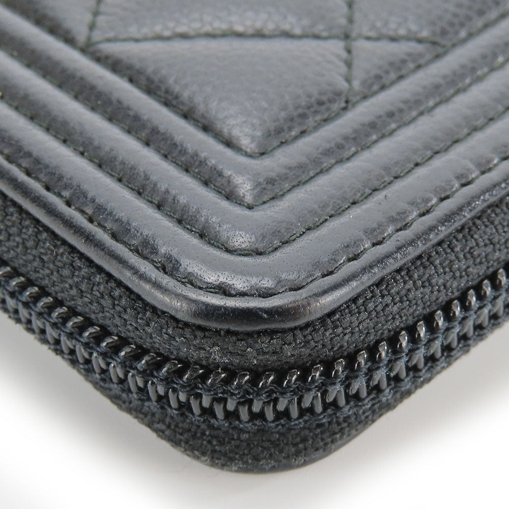 CHANEL Coin case Caviar skin black Boy chanel Women Used Authentic