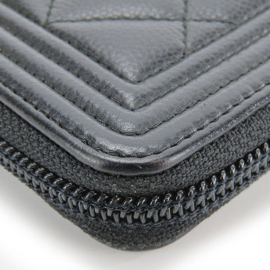 CHANEL Coin case Caviar skin black Boy chanel Women Used Authentic
