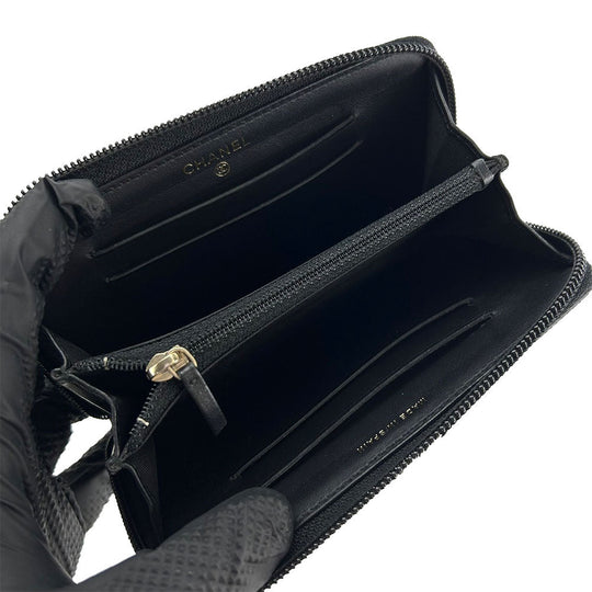 CHANEL Coin case Caviar skin black Boy chanel Women Used Authentic