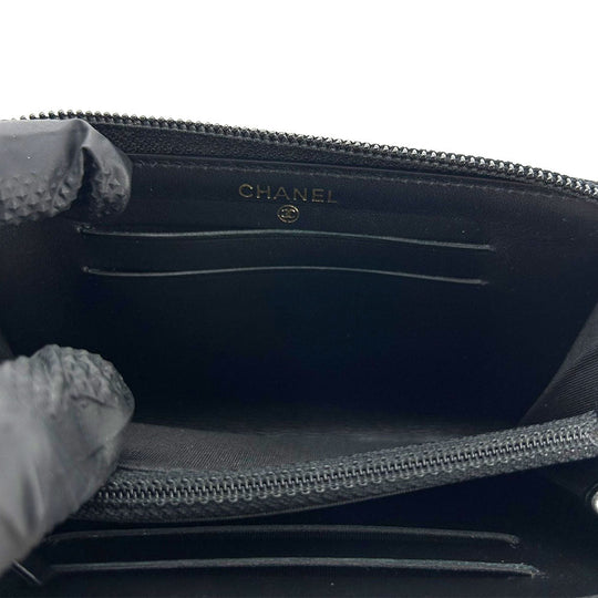 CHANEL Coin case Caviar skin black Boy chanel Women Used Authentic