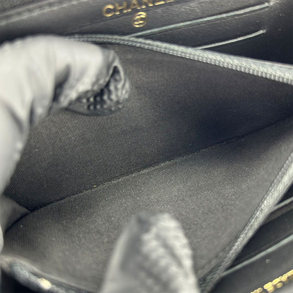 CHANEL Coin case Caviar skin black Boy chanel Women Used Authentic