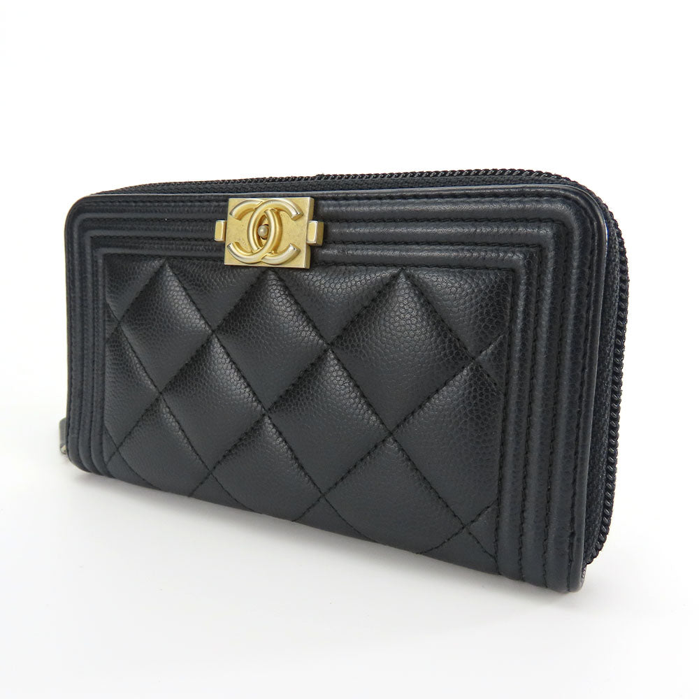 CHANEL Coin case Caviar skin black Boy chanel Women Used Authentic