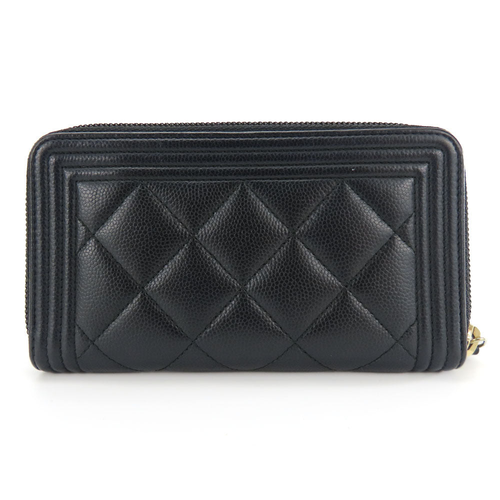 CHANEL Coin case Caviar skin black Boy chanel Women Used Authentic