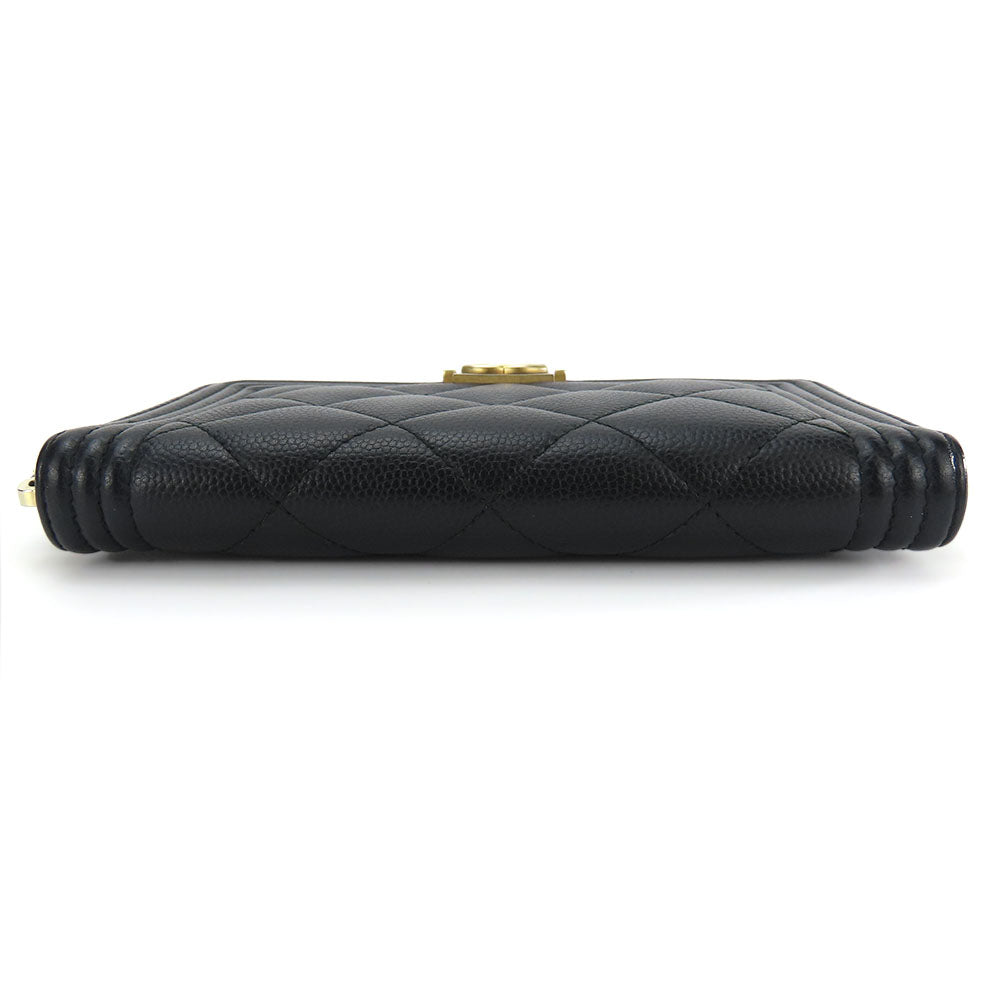 CHANEL Coin case Caviar skin black Boy chanel Women Used Authentic