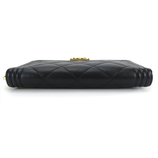 CHANEL Coin case Caviar skin black Boy chanel Women Used Authentic