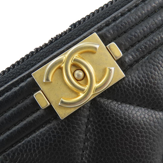 CHANEL Coin case Caviar skin black Boy chanel Women Used Authentic