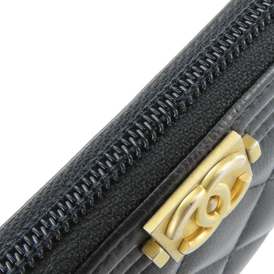 CHANEL Coin case Caviar skin black Boy chanel Women Used Authentic