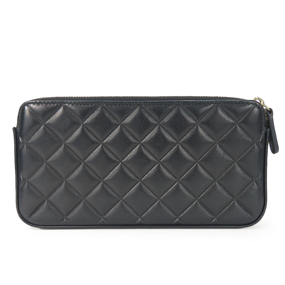 CHANEL Shoulder Bag lambskin black Chain wallet Women Used Authentic