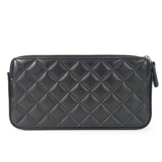 CHANEL Shoulder Bag lambskin black Chain wallet Women Used Authentic