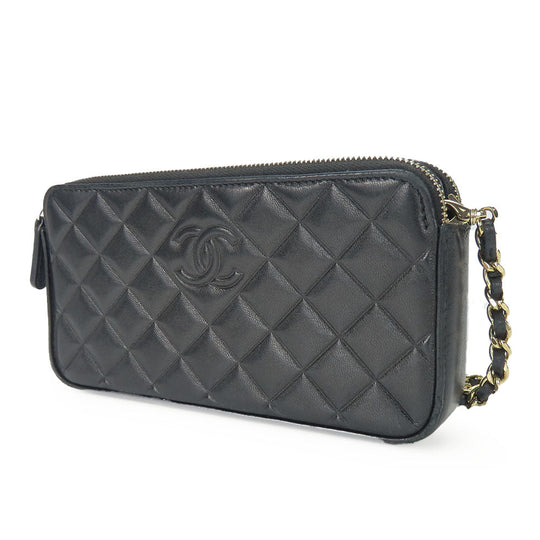 CHANEL Shoulder Bag lambskin black Chain wallet Women Used Authentic