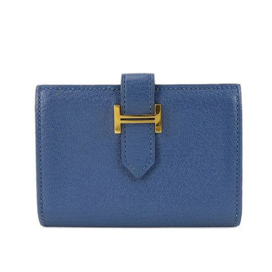 HERMES Card Case Shave blue Bean unisex(Unisex) Used Authentic