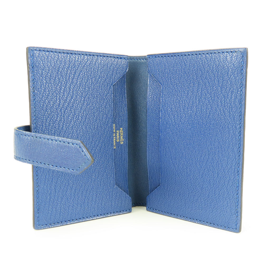 HERMES Card Case Shave blue Bean unisex(Unisex) Used Authentic