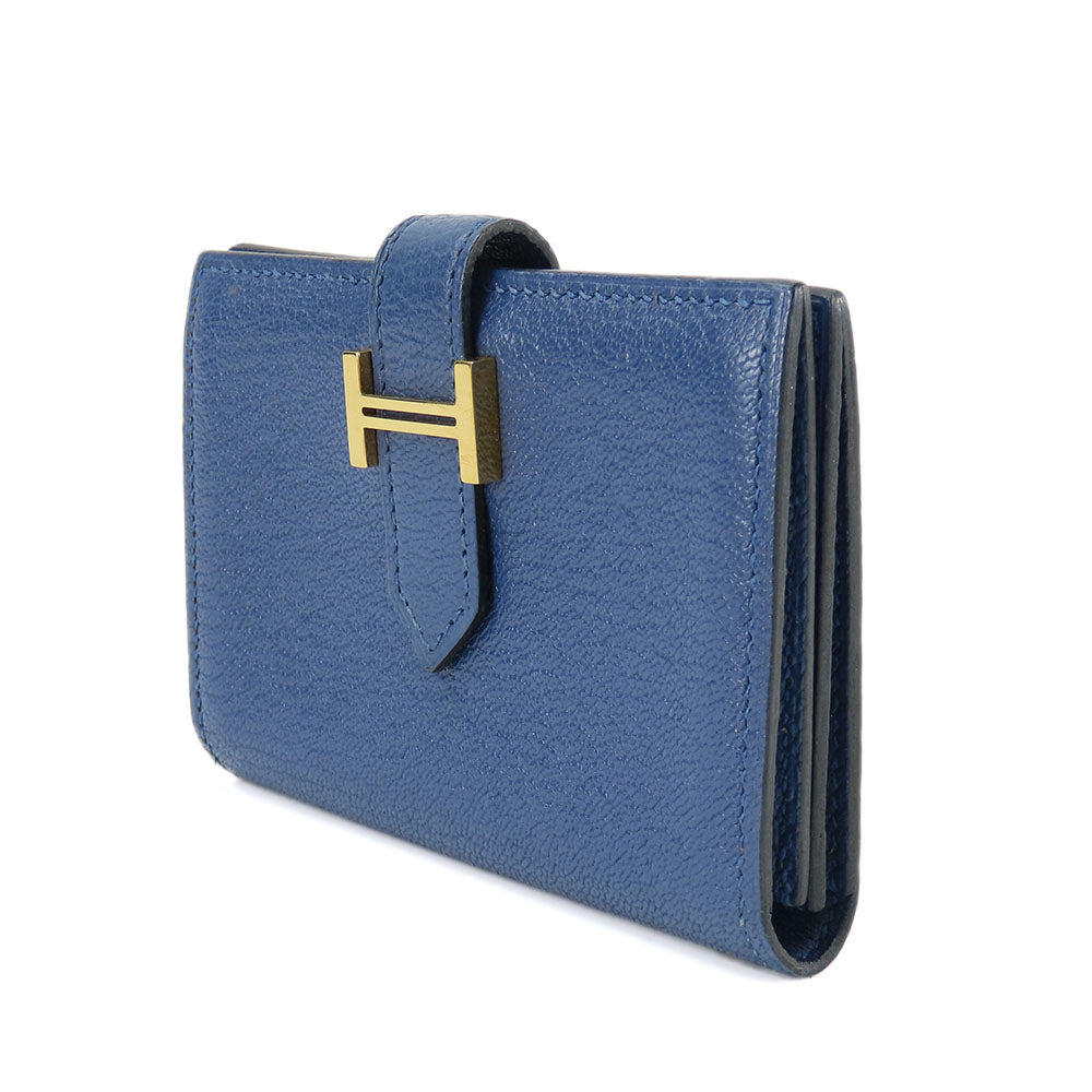 HERMES Card Case Shave blue Bean unisex(Unisex) Used Authentic