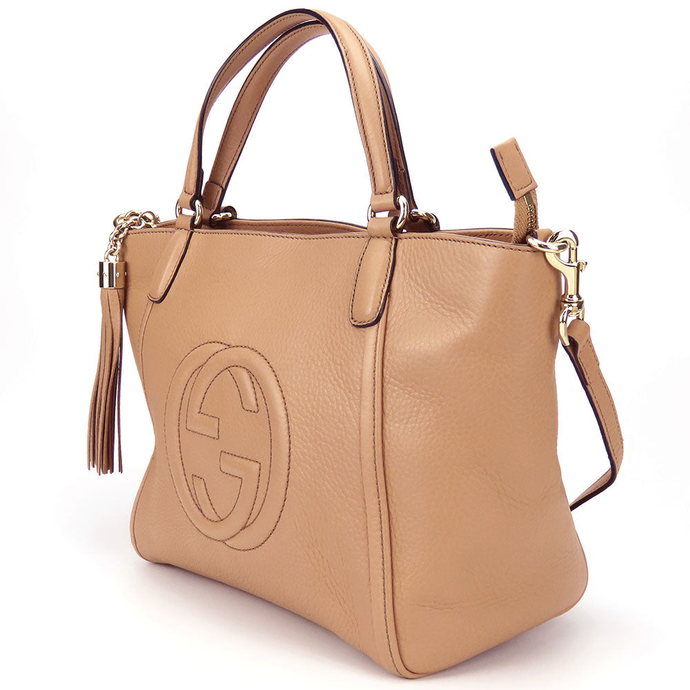 GUCCI Handbag 369176 leather beige Interlocking Soho Women Used Authentic