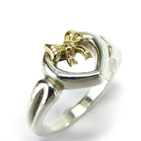 TIFFANY&Co. Ring Silver925, K18 Yellow Gold Silver Heart ribbon Women Used Authentic