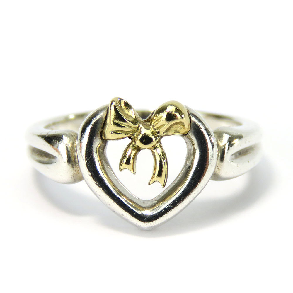 TIFFANY&Co. Ring Silver925, K18 Yellow Gold Silver Heart ribbon Women Used Authentic