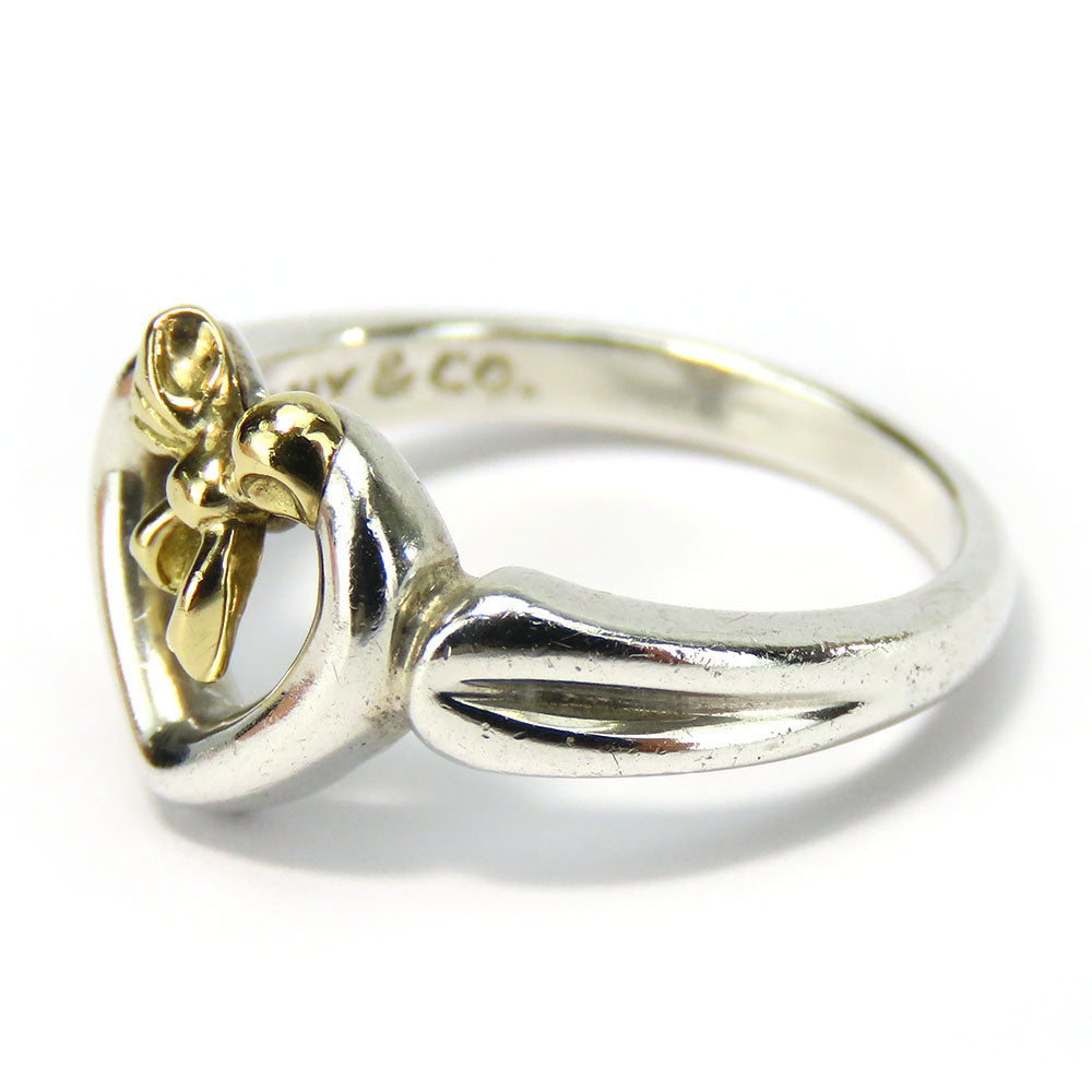 TIFFANY&Co. Ring Silver925, K18 Yellow Gold Silver Heart ribbon Women Used Authentic