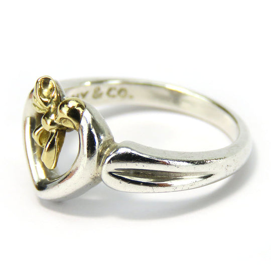 TIFFANY&Co. Ring Silver925, K18 Yellow Gold Silver Heart ribbon Women Used Authentic