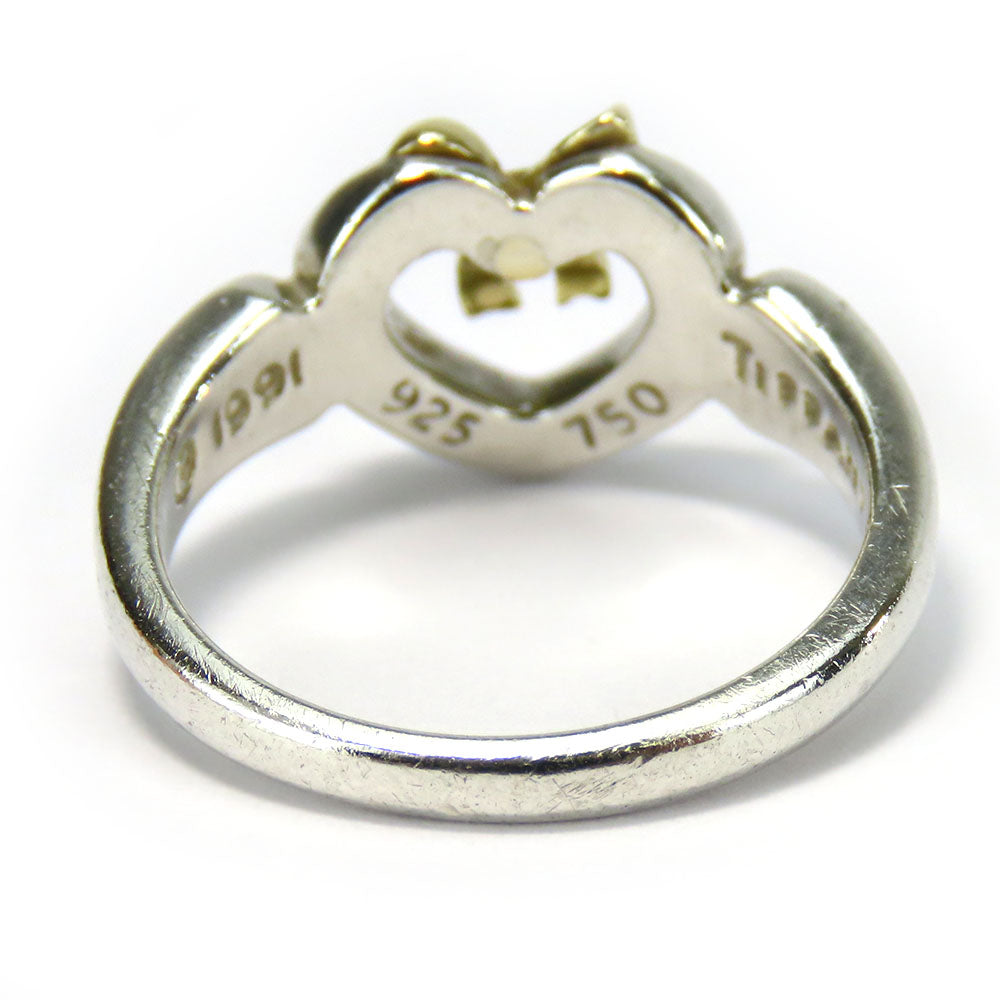 TIFFANY&Co. Ring Silver925, K18 Yellow Gold Silver Heart ribbon Women Used Authentic