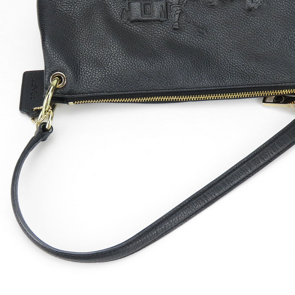 COACH Shoulder Bag 33521 leather black Charlie Embossed Horse and Carriage Women Used Authentic