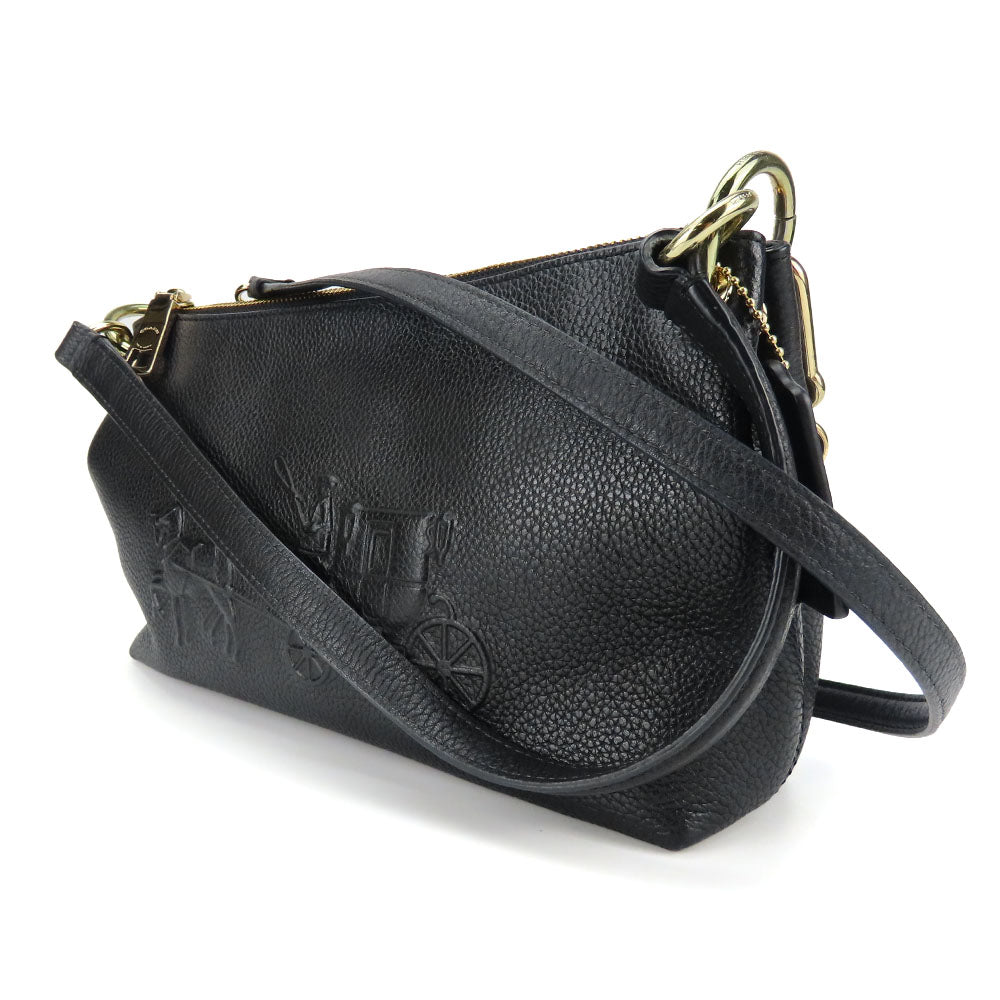 COACH Shoulder Bag 33521 leather black Charlie Embossed Horse and Carriage Women Used Authentic