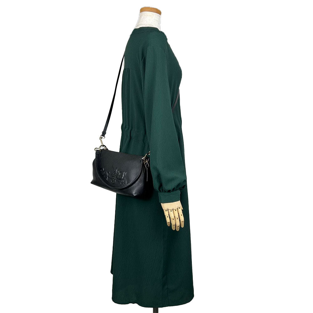 COACH Shoulder Bag 33521 leather black Charlie Embossed Horse and Carriage Women Used Authentic