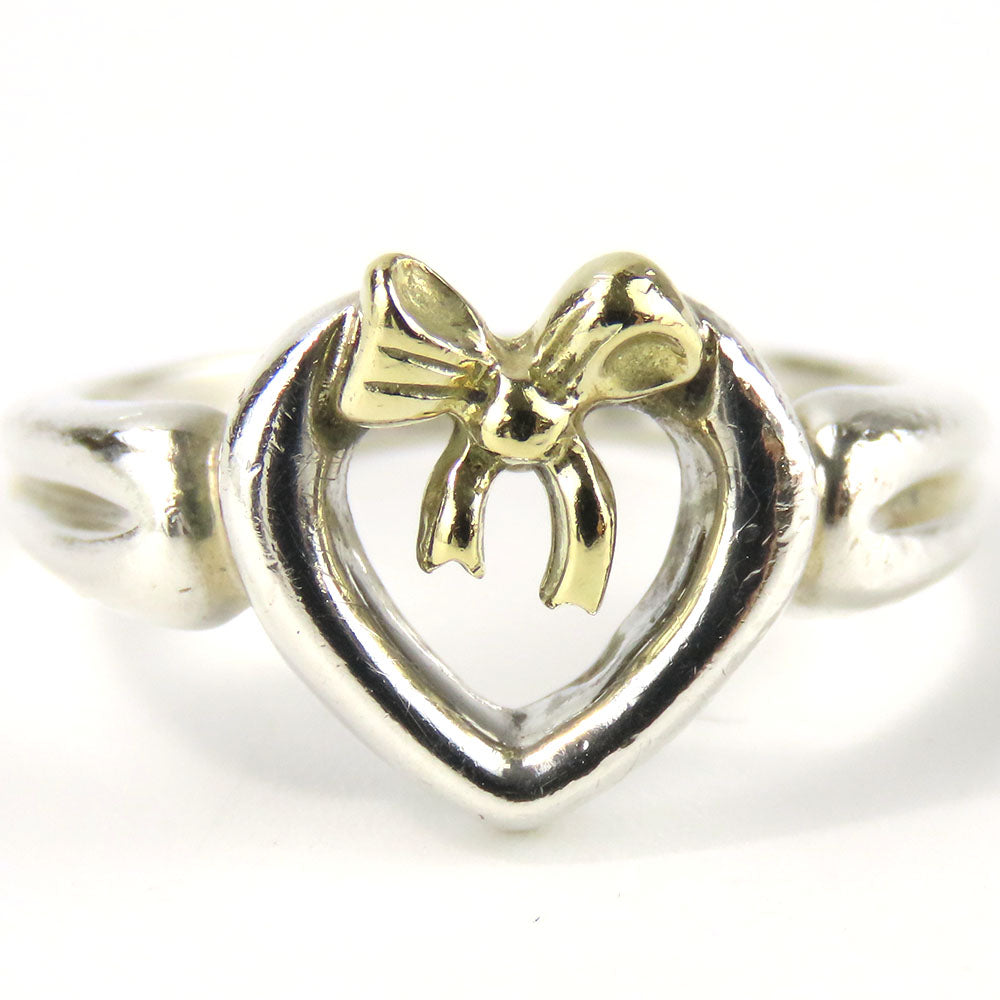 TIFFANY&Co. Ring Silver925, K18 Yellow Gold Silver Heart ribbon Women Used Authentic