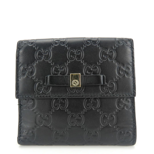 GUCCI Bifold Wallet 406925 Sima leather black Women Used Authentic