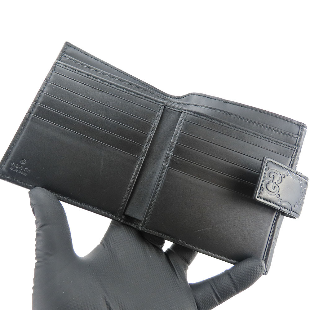 GUCCI Bifold Wallet 406925 Sima leather black Women Used Authentic