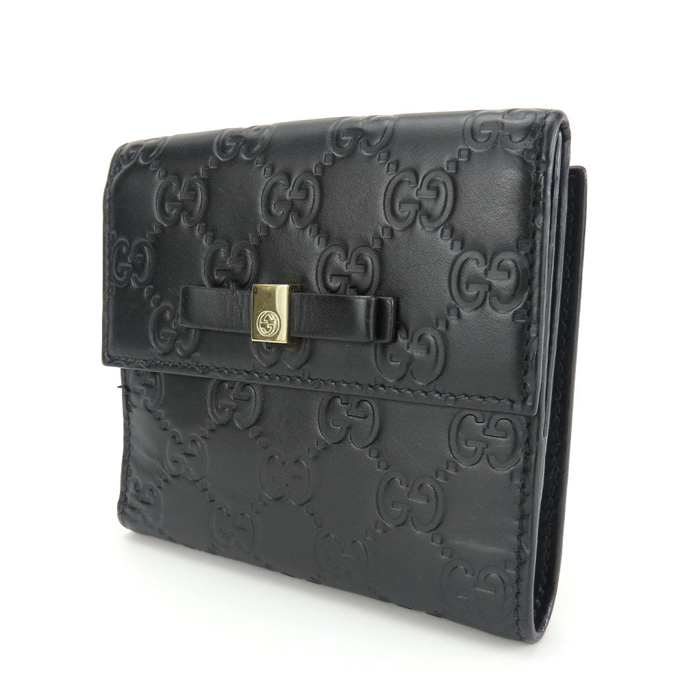 GUCCI Bifold Wallet 406925 Sima leather black Women Used Authentic
