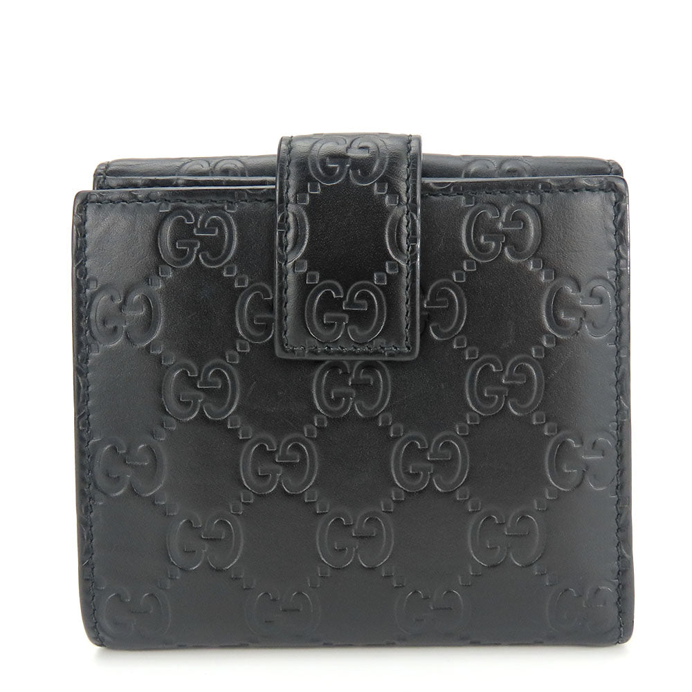 GUCCI Bifold Wallet 406925 Sima leather black Women Used Authentic