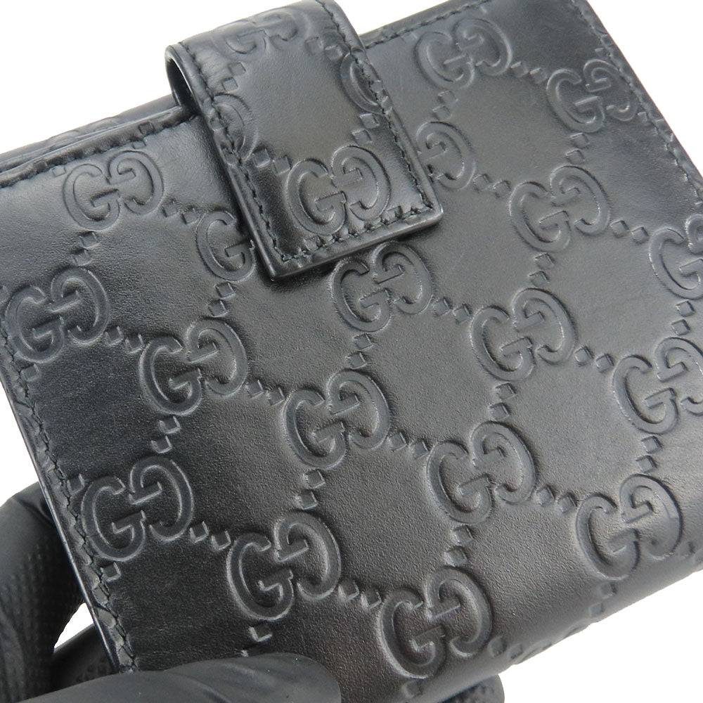 GUCCI Bifold Wallet 406925 Sima leather black Women Used Authentic