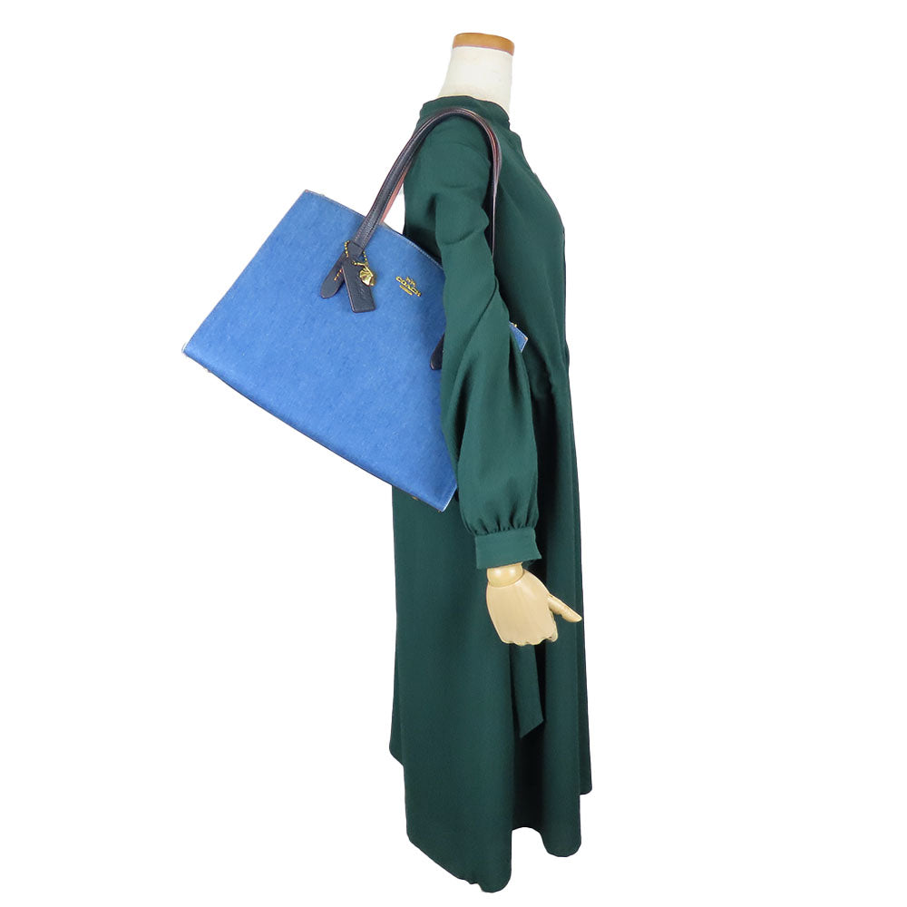 COACH Tote Bag 28898 Denim, Leather Navy Women Used Authentic