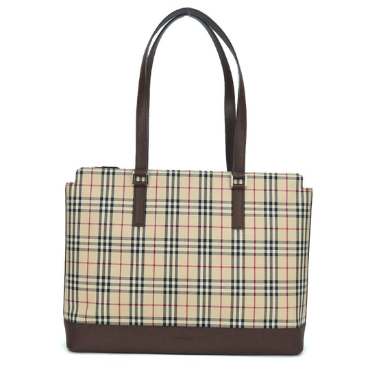 BURBERRY Tote Bag Canvas, Leather Brown Women Used Authentic
