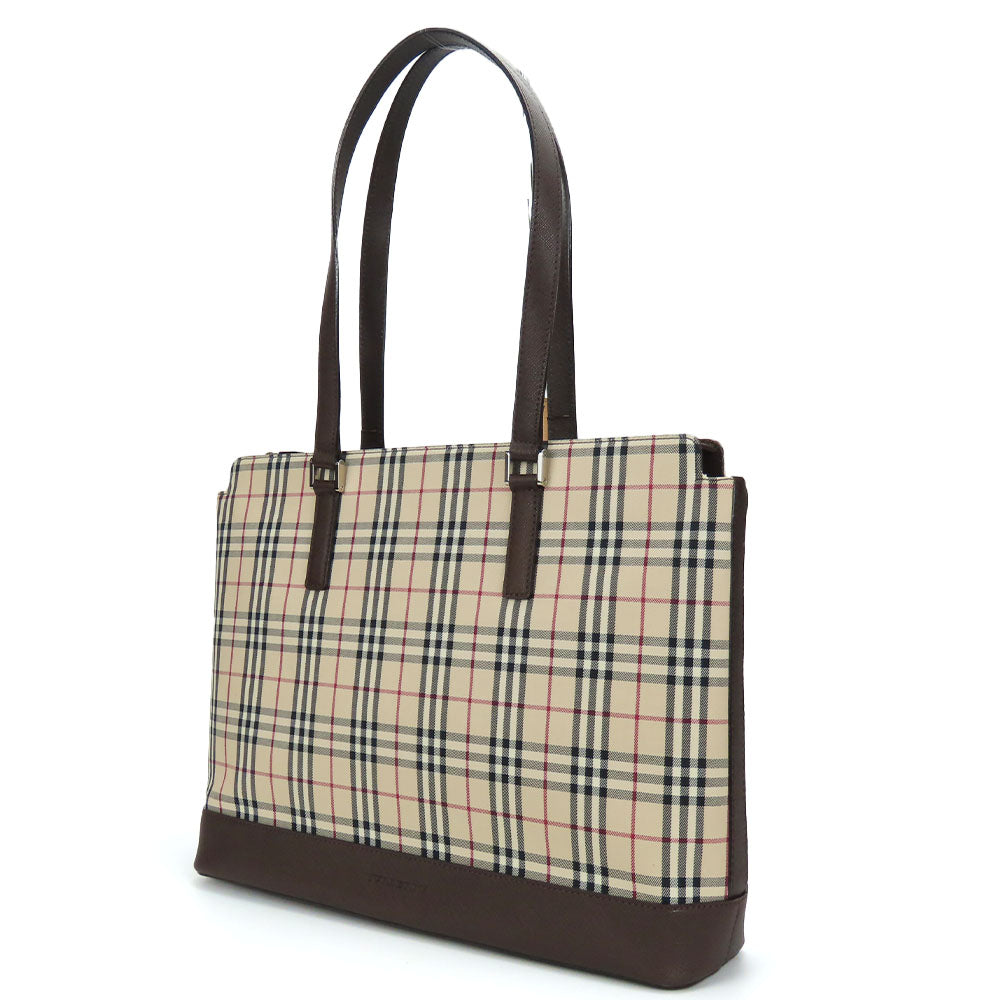 BURBERRY Tote Bag Canvas, Leather Brown Women Used Authentic
