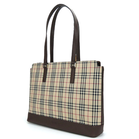 BURBERRY Tote Bag Canvas, Leather Brown Women Used Authentic